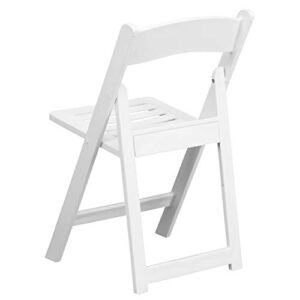 EMMA + OLIVER 2 Pack White Resin Slatted Party & Rental Folding Chair Indoor Outdoor