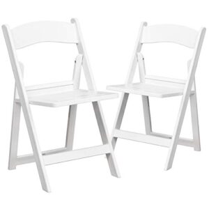 EMMA + OLIVER 2 Pack White Resin Slatted Party & Rental Folding Chair Indoor Outdoor