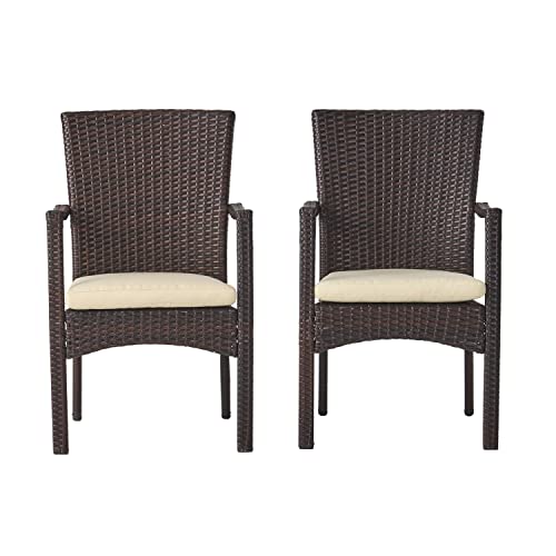 Christopher Knight Home Corsica Outdoor Wicker Dining Chairs, 2-Pcs Set, Multibrown