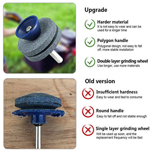 【2021 NEW】Double Layer Corundum Lawn Mower Blade Sharpener, Universal Wear Lawnmower Blade Sharpener for Any Power Drill/Hand Drill, Double-Layer Grindstones Easy to Use and Not Easy Damage-(Gray)