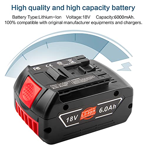 TREE.NB 2 Packs BAT609 6000mAh 18V Lithium Battery Replacement for Bosch 18V Cordless Power Tools BAT609 BAT609G BAT610G BAT611 BAT612 BAT618 BAT618G BAT619 BAT619G CCS180B 2607336169 17618 17618-01