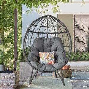 wallowsun patio basket wicker chair pe rattan egg lounge chair with cusion pillow for outdoor or indoor