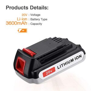 BABAKA 2Packs 3600mAh LBXR20 Battery Replace for Black and Decker 20V Max Lithium Battery LB20 LBX20 LST220 LBXR2020-OPE LBXR20B-2 LB2X4020 LB2X4020 LBXR2520 Battery