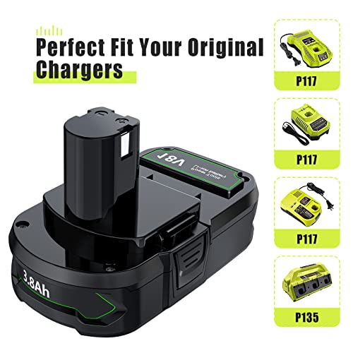 BATTOOL Upgraded 3800mAh P102 Replacement Battery Compatible with Ryobi 18V Battery Ryobi ONE+P108 P102 P103 P104 P105 P107 P109 P122 Cordless Power Tools Battery with LED Indicator 2Packs