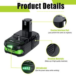 BATTOOL Upgraded 3800mAh P102 Replacement Battery Compatible with Ryobi 18V Battery Ryobi ONE+P108 P102 P103 P104 P105 P107 P109 P122 Cordless Power Tools Battery with LED Indicator 2Packs