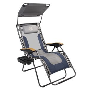 coastrail outdoor zero gravity chair with shade, 400lbs capacity mesh back padded reclining lounge chair plus cup holder, table for yard patio lawn blue
