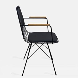 THEIA TASARIM STARLEG Metal Dining Side Arm Chair | Mid Century Modern Wire Design Kitchen Chairs with Faux Leather Seat & Back Pad | Dining Room Arm Chair for Cafe & Bistro | Set of 2 Indoor-Outdoor