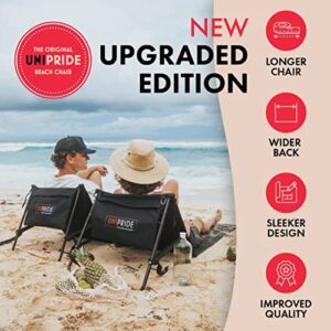 UNIPRIDE Beach Chair for Adults with Back Support Folding Lightweight Travel Essential - Camping Chairs, Backpack Lounge Lawn Chair for Outdoor Camping Gear and Sun Tanning - Black