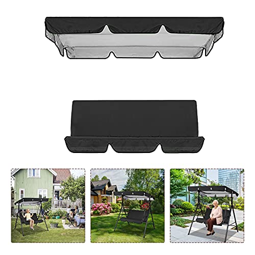 Waterproof Outdoor Swing Cushions Replacement Set Swing Cushion Cover, Including Canopy, Swing Replacement Canopy 3 Seater for Patio Garden and Yard