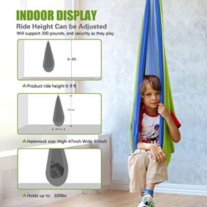 Sensory Swing for Kids Indoor and Outdoor, Therapy Swing for Kids and Adults, Double Layer Reversible Blue and Grass Green Sensory Swing, Holds up to 300lbs