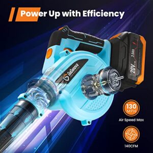 Cordless Leaf Blower and Vacuum Cleaner, GoGonova 20V 3.0AH Rotary Handle Electric Blower, 3 Variable Speed 140CFM Lightweight Blowers for Leaf Blowing, Dust Cleaning(Battery & Charger Included)