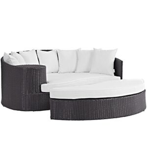 modway convene wicker rattan outdoor patio poolside sectional sofa daybed with cushions in espresso white