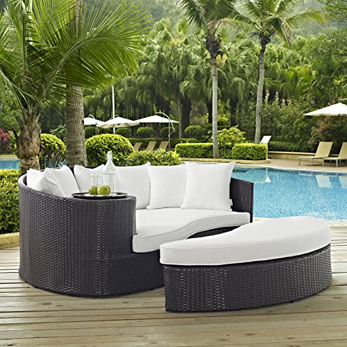 Modway Convene Wicker Rattan Outdoor Patio Poolside Sectional Sofa Daybed with Cushions in Espresso White