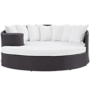 Modway Convene Wicker Rattan Outdoor Patio Poolside Sectional Sofa Daybed with Cushions in Espresso White