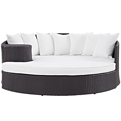 Modway Convene Wicker Rattan Outdoor Patio Poolside Sectional Sofa Daybed with Cushions in Espresso White