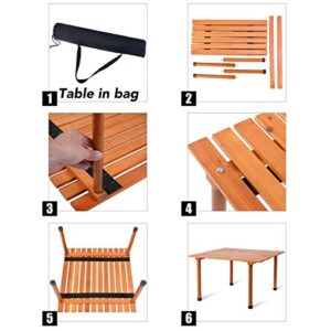 COSTWAY Wood Picnic Folding Roll Up Outdoor Camping Beach Dining Use Low Portable Table with Carrying Bag