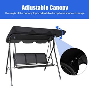 Tangkula 3 Person Patio Swing, Steel Frame with Polyester Angle Adjustable Canopy, All Weather Resistant Swing Bench, Suitable for Patio, Garden, Poolside, Balcony (Black)