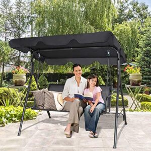 Tangkula 3 Person Patio Swing, Steel Frame with Polyester Angle Adjustable Canopy, All Weather Resistant Swing Bench, Suitable for Patio, Garden, Poolside, Balcony (Black)