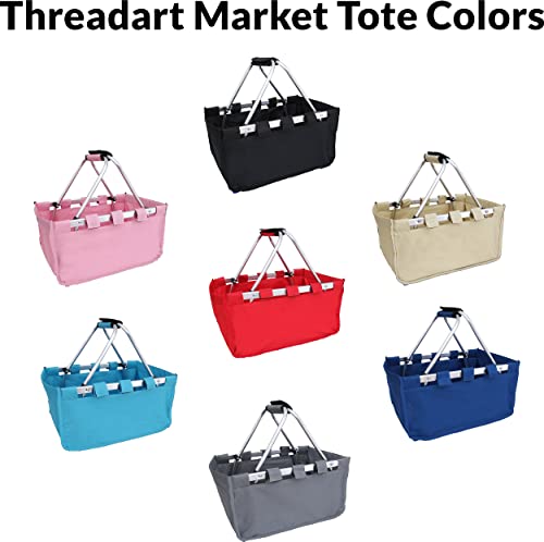 Threadart Large Collapsible Market Basket - Pink | Aluminum Frame | Polyester Fabric | Convenient Fold Flat Design |Reusable Space-Saving Shopping Tote, Gift Basket, Beach Basket, Picnic Basket