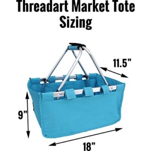 Threadart Large Collapsible Market Basket - Pink | Aluminum Frame | Polyester Fabric | Convenient Fold Flat Design |Reusable Space-Saving Shopping Tote, Gift Basket, Beach Basket, Picnic Basket