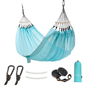 kingcamp double mesh hammock, camping hammock breathable portable outdoor/indoor hammocks tree hammock for camping backpacking, hiking, backyard, beach support to 440lbs with 2 tree straps (cyan)
