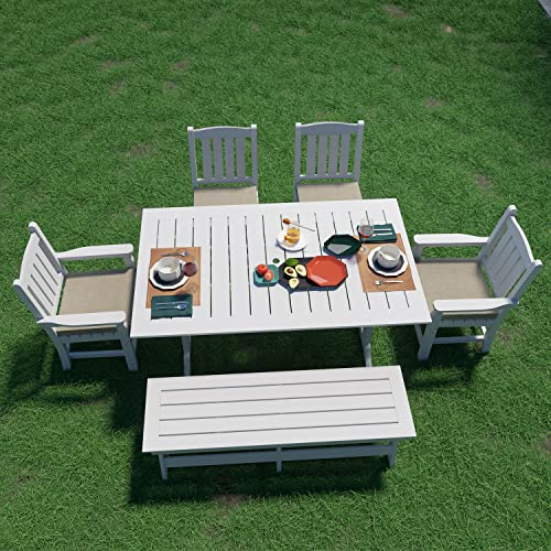 KEVINSPACE 59'' Outdoor Bench Patio Garden Poly Backless Bench, Supreme Quality Seat, Durable Frame, Weatherproof - Perfect for Balconies, Home, Backyard,Loung White