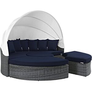 Modway Summon Outdoor Patio Daybed with Canopy and Sunbrella Cushions in Canvas Navy