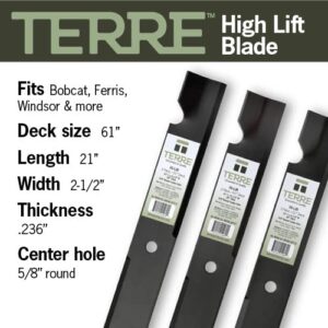 Terre Products, 3 Pack High Lift Lawn Mower Blades, 61 Inch Deck, Replacement for Ferris 1520842, 1520842S, 5020842, 5101755S, Bobcat 112111-03, Scag 48111, 481708, 481712, Husqvarna 539101733