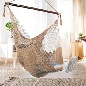 bathonly large hammock chair with spreader bar, caribbean hammock swing chair, xl hammock chair outdoor indoor, 330 lbs weight capacity, light brown