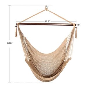 Bathonly Large Hammock Chair with Spreader Bar, Caribbean Hammock Swing Chair, XL Hammock Chair Outdoor Indoor, 330 LBS Weight Capacity, Light Brown