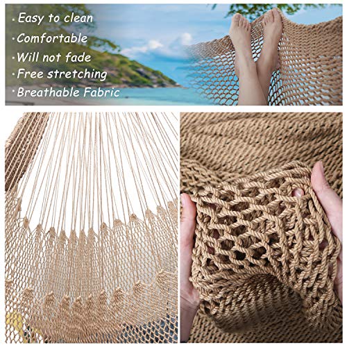 Bathonly Large Hammock Chair with Spreader Bar, Caribbean Hammock Swing Chair, XL Hammock Chair Outdoor Indoor, 330 LBS Weight Capacity, Light Brown