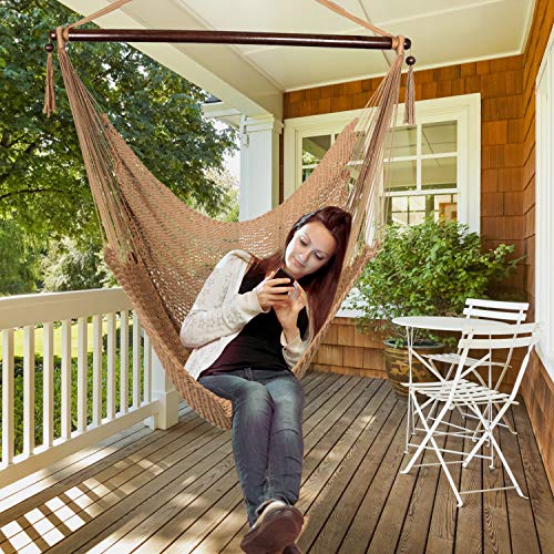 Bathonly Large Hammock Chair with Spreader Bar, Caribbean Hammock Swing Chair, XL Hammock Chair Outdoor Indoor, 330 LBS Weight Capacity, Light Brown