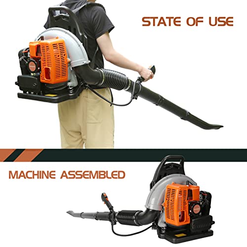 63CC 3HP 2 Stroke Backpack Gas Powered Leaf Blower, Grass Lawn Blower Air Cooling Gasoline Backpack Grass Blower with Air-Cooled, Snow Blower for Outdoor - 665CFM