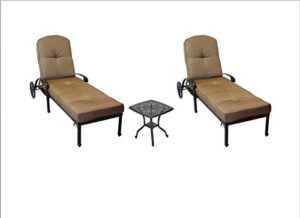 elizabeth outdoor patio 3pc chaise lounges set dark bronze cast aluminum (walnut)