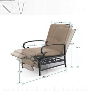 MFSTUDIO Patio Recliner Chair Metal Adjustable Back Outdoor Lounge Chair with 100% Olefin Cushion(Beige)