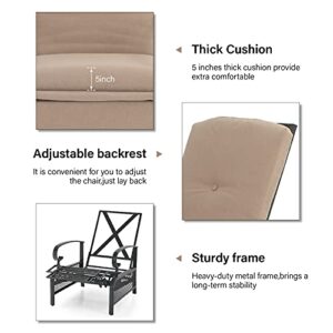 MFSTUDIO Patio Recliner Chair Metal Adjustable Back Outdoor Lounge Chair with 100% Olefin Cushion(Beige)
