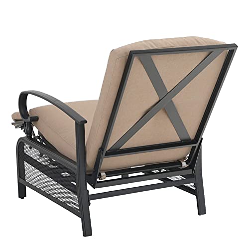 MFSTUDIO Patio Recliner Chair Metal Adjustable Back Outdoor Lounge Chair with 100% Olefin Cushion(Beige)