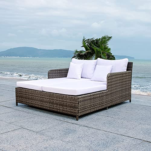 Safavieh Outdoor Collection Cadeo Grey Brown/White Cushion Daybed PAT7500C