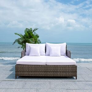 Safavieh Outdoor Collection Cadeo Grey Brown/White Cushion Daybed PAT7500C