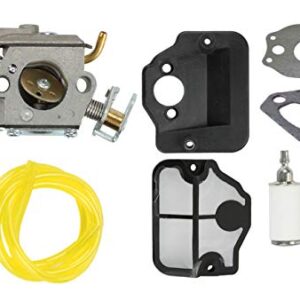 Podoy 530071987 Carburetor for Compatible with Husqvarna 141 142 136 137 Chainsaw 530071987 with Air Filter Fuel Filter Fuel Line 141 137 141 Chainsaw Parts WT-834 WT-657 WT-529 WT-289 WT-285 WT-239