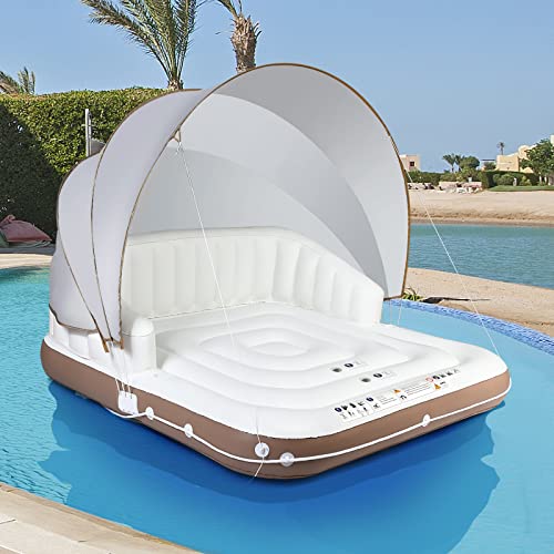Giantex Canopy Island, Pool Float Canopy w/SPF50+ Retractable Detachable Sunshade, Canopy Float Adult w/2 Cup Holders High Backrest Armrest, 71" x 71" Canopy Island Inflatable Lounge, Load 440LBS