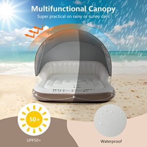 Giantex Canopy Island, Pool Float Canopy w/SPF50+ Retractable Detachable Sunshade, Canopy Float Adult w/2 Cup Holders High Backrest Armrest, 71" x 71" Canopy Island Inflatable Lounge, Load 440LBS