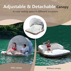 Giantex Canopy Island, Pool Float Canopy w/SPF50+ Retractable Detachable Sunshade, Canopy Float Adult w/2 Cup Holders High Backrest Armrest, 71" x 71" Canopy Island Inflatable Lounge, Load 440LBS