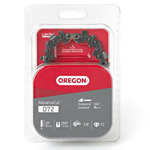 Oregon D72 Full Chisel Chainsaw Chain, 20-Inch, 3/8" Pitch, .050" Gauge, 72 Drive Links, low-kickback chain,Gray