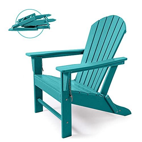 ASTEROUTDOOR Outdoor Folding Plastic Adirondack Chair with Weather Resistant & Easy Maintenance for Patio, Deck, Garden, Backyard, Beach, Pool and Fire Pit, Blue