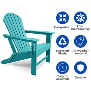 ASTEROUTDOOR Outdoor Folding Plastic Adirondack Chair with Weather Resistant & Easy Maintenance for Patio, Deck, Garden, Backyard, Beach, Pool and Fire Pit, Blue