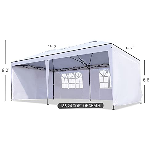 Outsunny 10' x 20' Heavy Duty Pop Up Canopy Party Tent with 4 Removable Sidewalls, Outdoor Cabana Gazebo with Carry Bag, Weather Protection, White