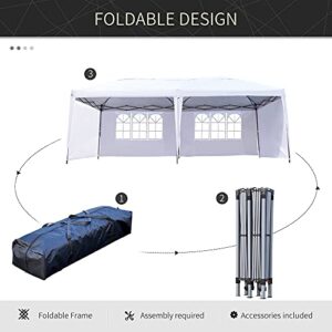 Outsunny 10' x 20' Heavy Duty Pop Up Canopy Party Tent with 4 Removable Sidewalls, Outdoor Cabana Gazebo with Carry Bag, Weather Protection, White