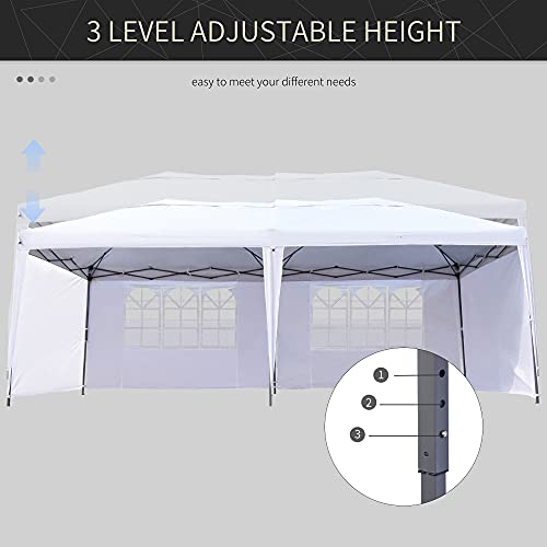 Outsunny 10' x 20' Heavy Duty Pop Up Canopy Party Tent with 4 Removable Sidewalls, Outdoor Cabana Gazebo with Carry Bag, Weather Protection, White