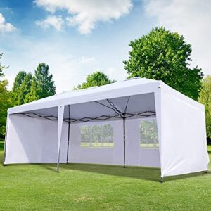 Outsunny 10' x 20' Heavy Duty Pop Up Canopy Party Tent with 4 Removable Sidewalls, Outdoor Cabana Gazebo with Carry Bag, Weather Protection, White